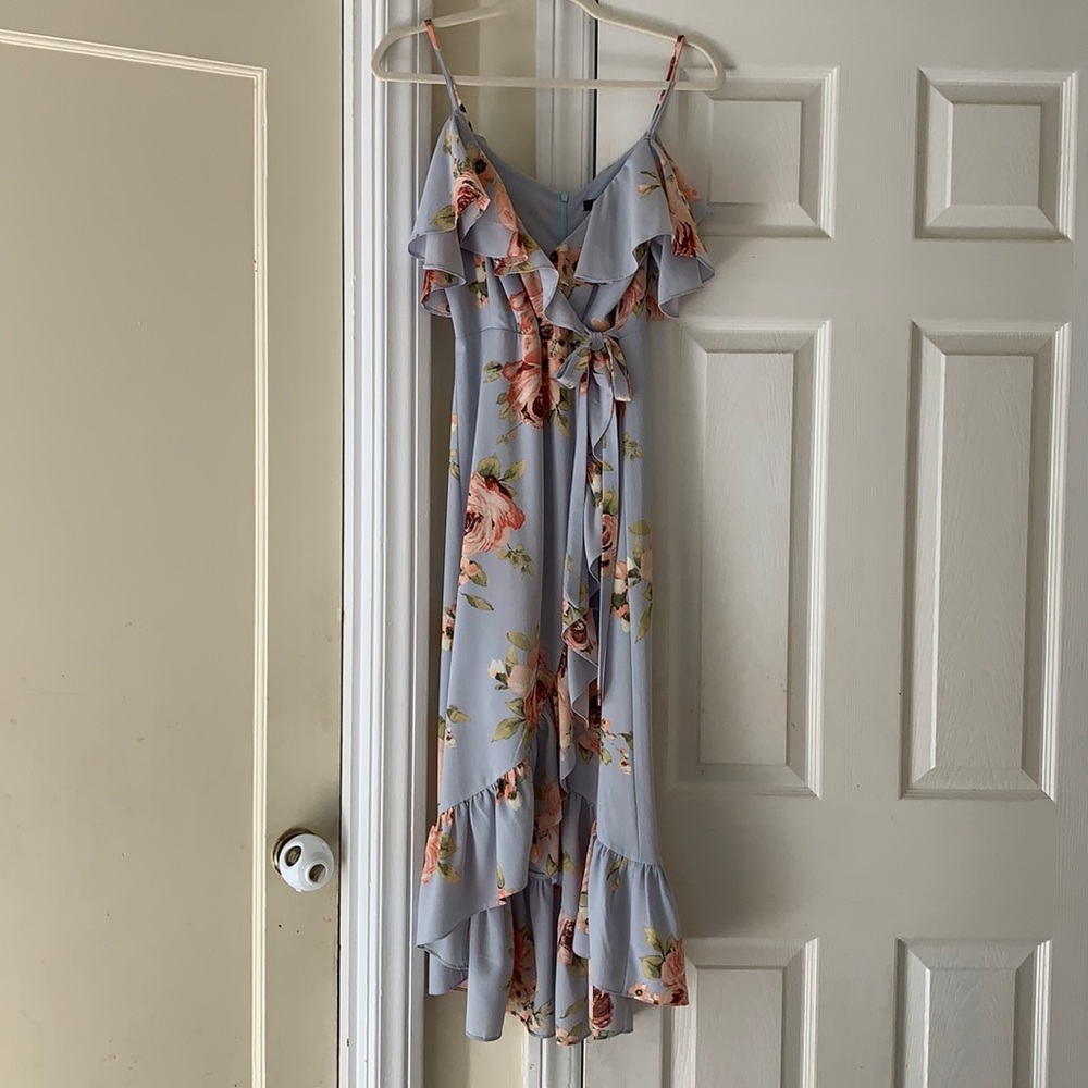 Aqua floral ruffle dress
